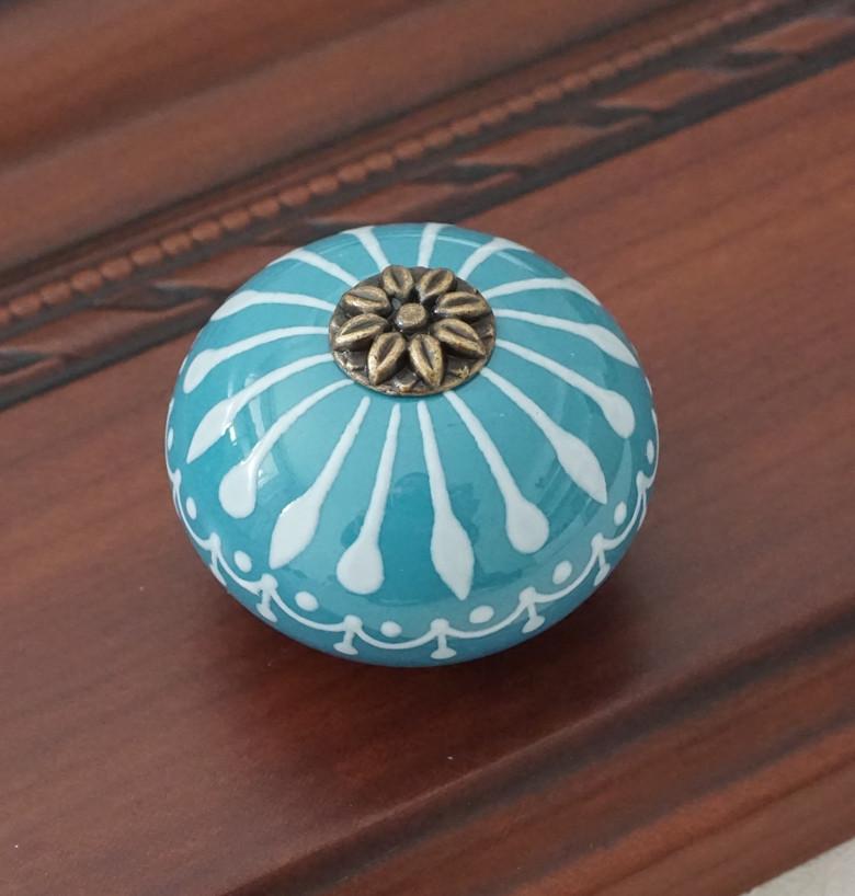 Buton din ceramică / Butoane pentru comodă, alb, albastru, mânere de dulap, unice, pentru mânerul ușii de bucătărie, accesorii pentru mobilier