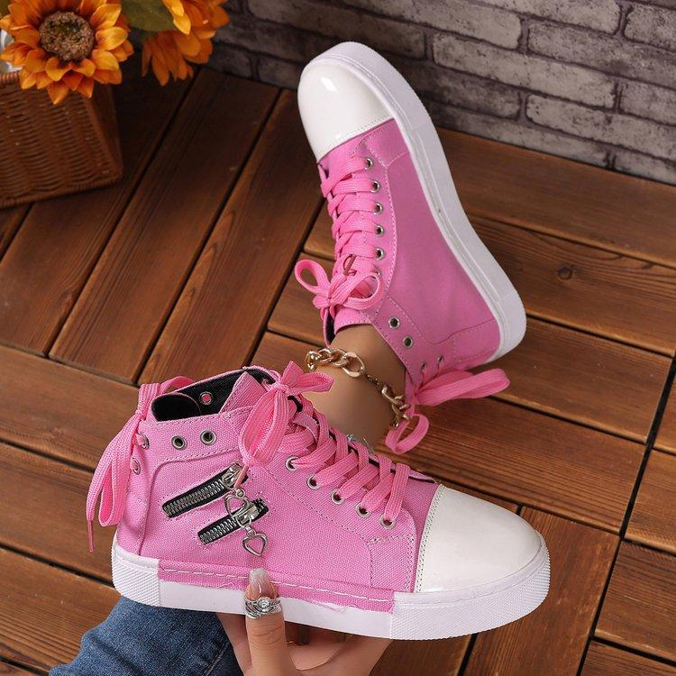 Foreign Trade Large Size 2024 New Cloth Surface Solid Color High-top Casual Thick-soled Versatile Canvas Shoes Tide