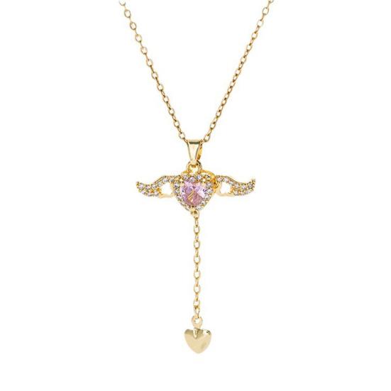 Yousheng Choker Necklace Alloy Sparkling Rhinestones Angel Heart Pendant Necklace Adjustable Length Necklace Jewelry Gift