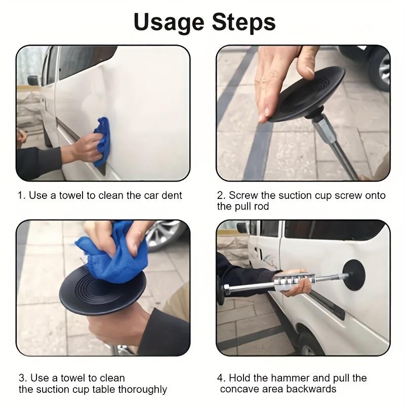 Steel Car Dent Repair Puller Set, Uncharged Car Body Dent Removal Tool Kit with Sliding Hammer and Pulling Tabs