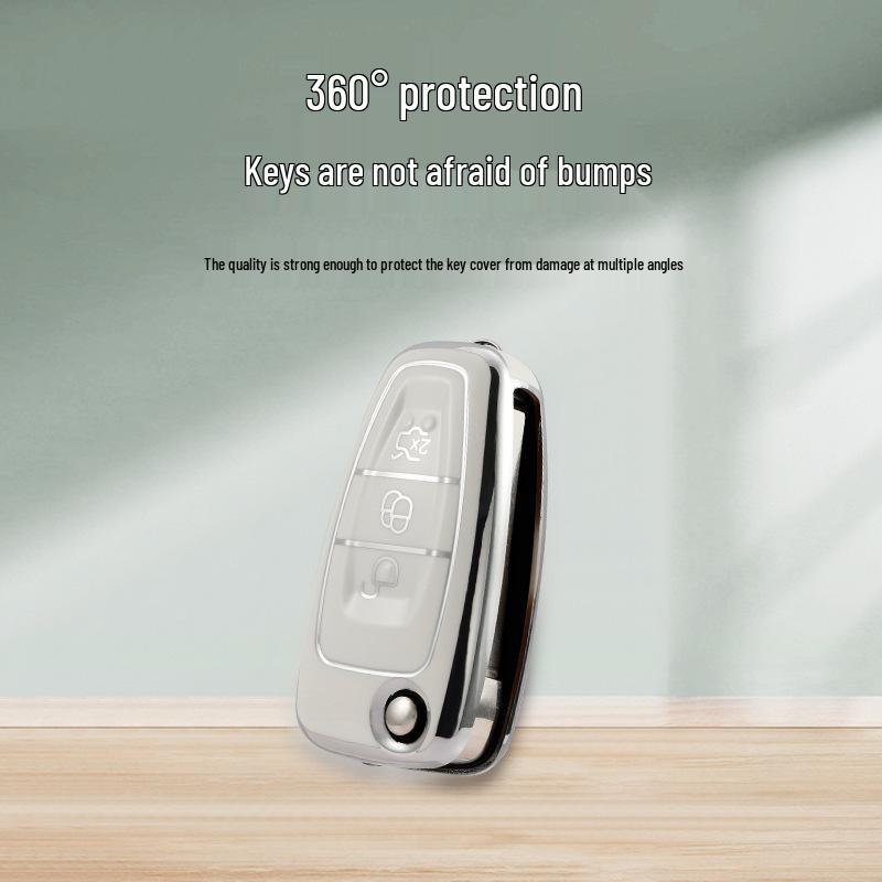 Ford Focus/Kuga/Tourneo Key Case - Foldable Silver Edge Car Protective Shell