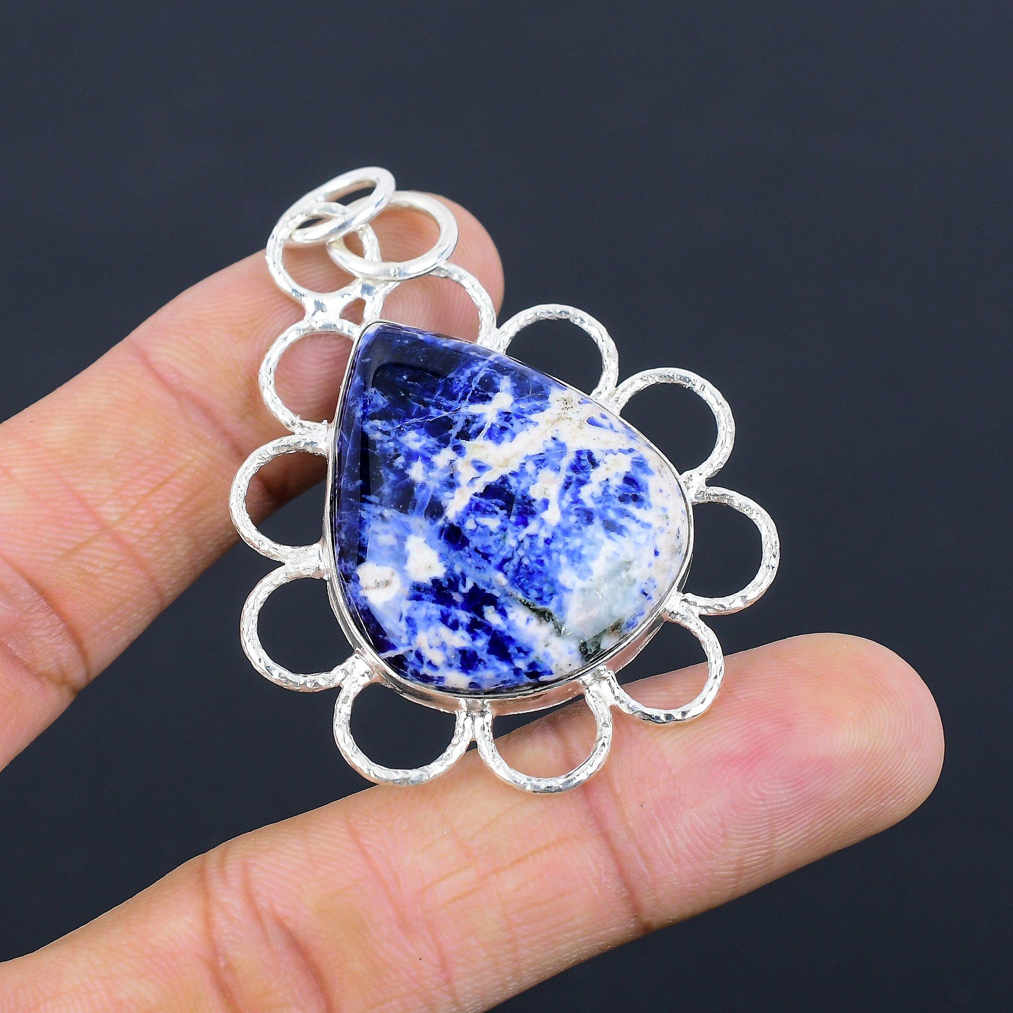 Womens day Deal Sterling Silver Sodalite Gemstone Mother Bezel Pendant Jewelry