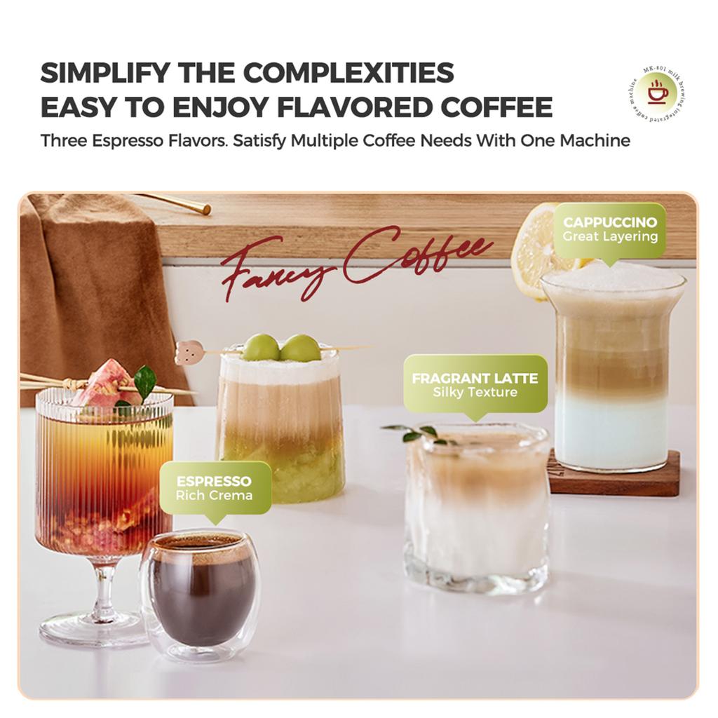 Electric Coffee Machine with Milk Frothing System 3 Temperature Adjustable 20Bar Pre-brew Coffee