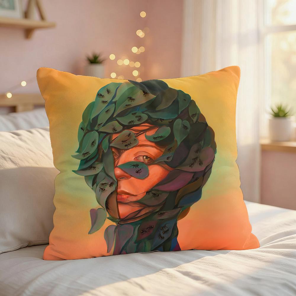 NNatasha Lelenco Abstract Art Cushion Cover Silky Short Plush Invisible Zipper Dustproof Sofa Pillow Case For Home Decor