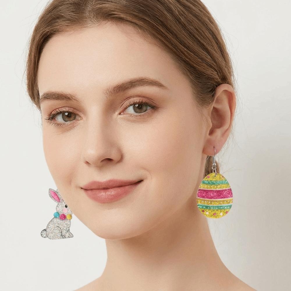 Acrylic Bunny Pendant Earrings Cartoon Easter Egg Dangle Earrings Fashion Easter Egg Earrings  Men