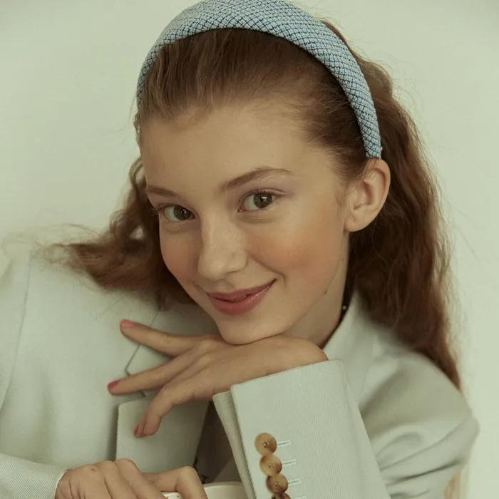 [Elizabeth Moments] Sky Blue Check Tweed Headband