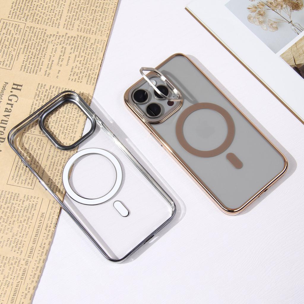New for Apple 16PRO Magnetic Phone Case Plated Metal Lens Bracket for IPhone15 High Transparency PC Case