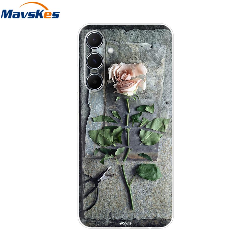 For Samsung Galaxy M35 5G Case Cute Cat Flower Painted Phone Cases For Samsung M35 Case M 35 SM-M356B Silicone Clear TPU Fundas