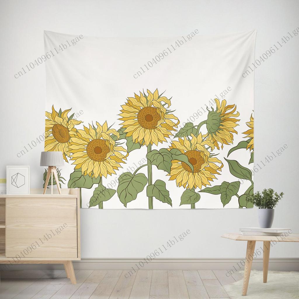 Sunflower Flower Tapestry Room Dormitory Bedside Decoration Photo Canvas Wall Tapestry Healing Style Wall Decoration