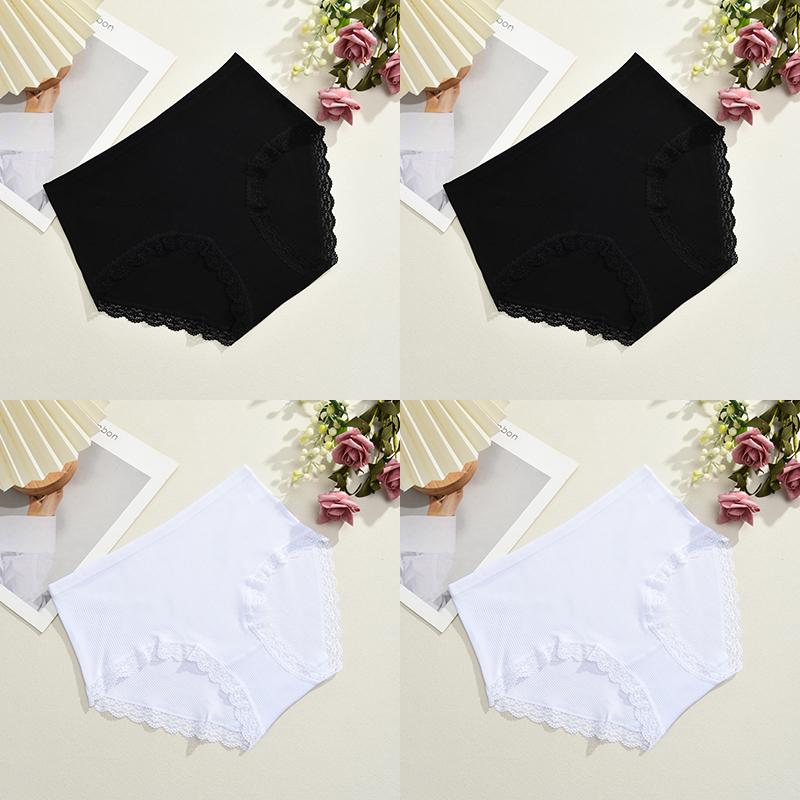 

FINETOO 4Pcs Cotton Panty Breath Underwear Sexy Lace Panties High Waist Women Briefs Girls Comfort Underpants Female Lingerie S&Set