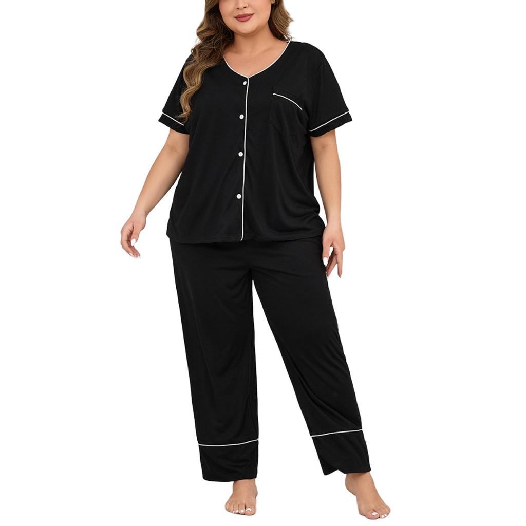 European and American Large-size Pajamas Women's 50kg Fat Mm Loose Short-sleeved Trousers Two-piece Loungewear Pajamas