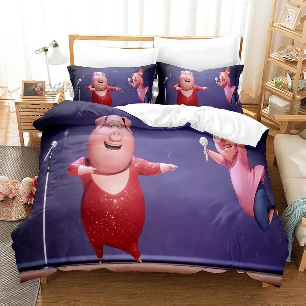 Cartoon Sing Movie Printed Bedding Sets Exquisite Bed Supplies Set Duvet Cover Comforter Set Bedding Set Luxury Birthday Gift
