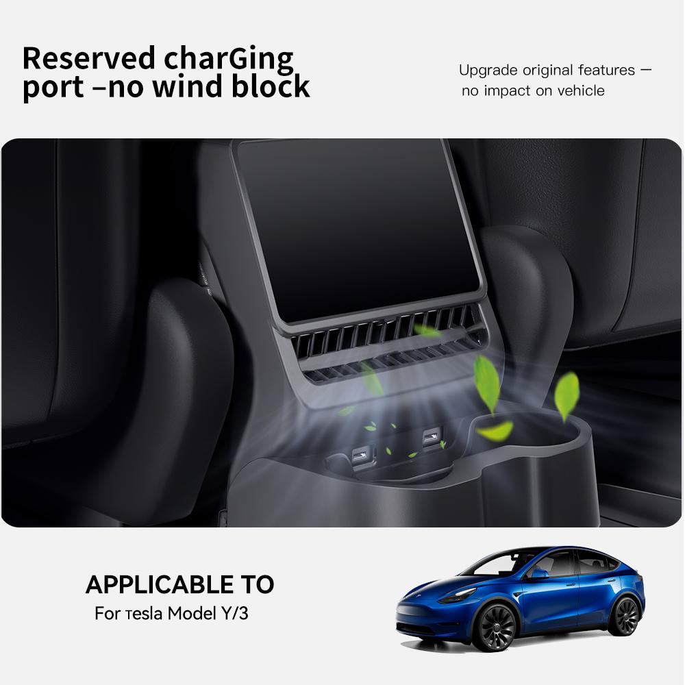 YZ Für Tesla Model 3/Y Highland Juniper Hintere Mittelkonsole Lüftungsauslassabdeckung Organizer Aufbewahrungsbox Getränkehalter Autozubehör