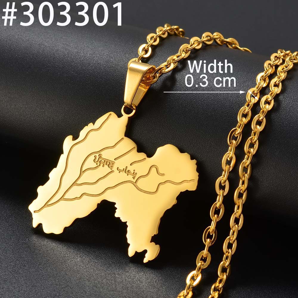 Anniyo 3.2CM Punjab State Pendant Necklace Stainless Steel Jewelry for Women Men #303301