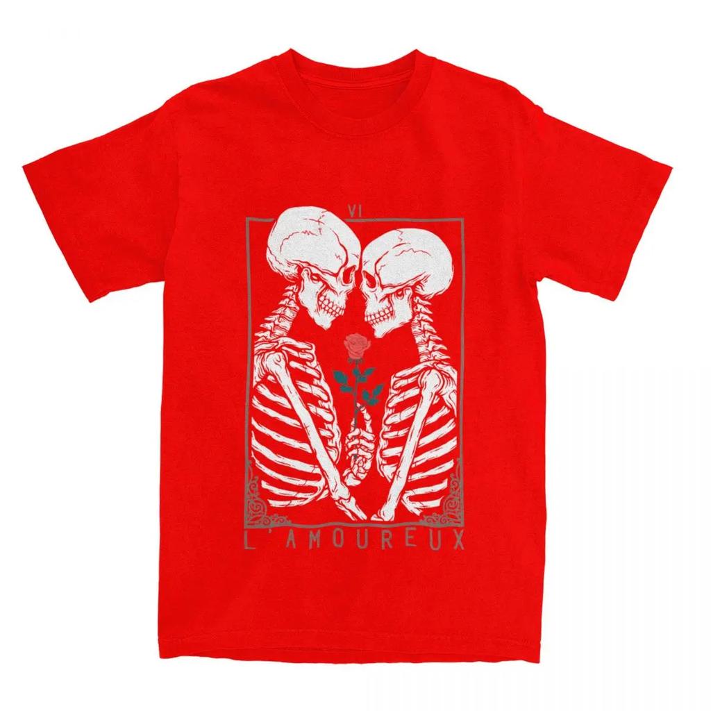 Skull VI The Lovers Tarot Card Apparel Shirts Men Women Skeleton Couple Kiss Funny  Unique Tee Shirts