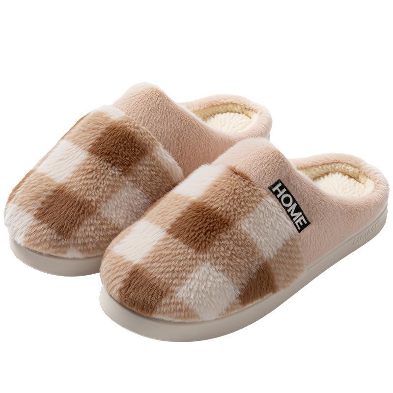 Cotton Slippers Autumn and Winter Color Matching Plush Indoor Living Room Home Heating Thickened Couple Shoes