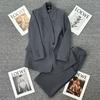 Women's Petite Gray Loose Two-Piece Suit Jacket Set - Early Spring 2025 Casual Blazer