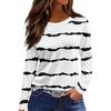 Women's Fashion Hem Slit Casual Striped Printed Round Neck Long Sleeve Top