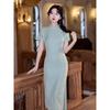 Turquoise improved cheongsam young girl 1011 new simple and elegant literary temperament high-end dress