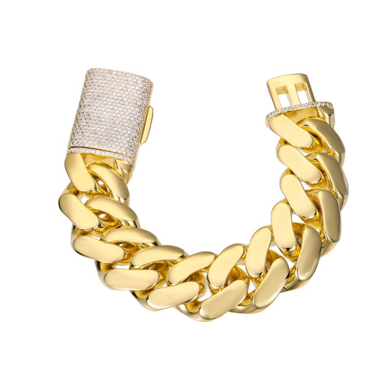 Miami Cuban Chain 18K Gold Plated Zircon Diamond Rapper Hip Hop Trendy Party Jewelry Bracelet золотой