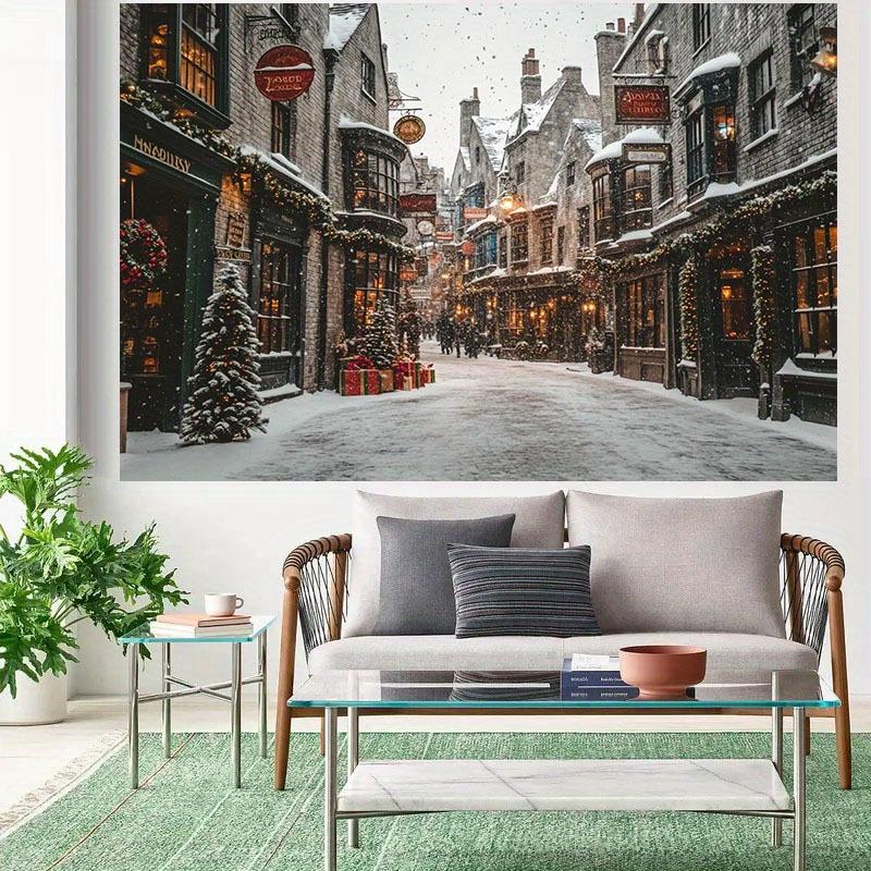 1Pcs Christmas Snowy Townscape Lit Street Scene Decoration Background Xmas Backdrop Decorations For Photo Studio Booth Party