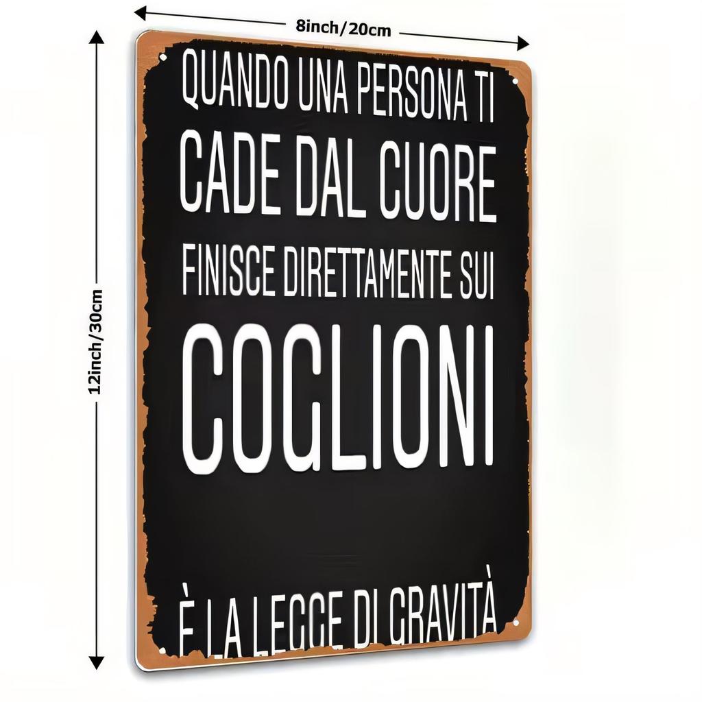 Tin Sign cm Retro Wall Decor Funny Italian Quote Quando una persona ti cade dal cuore finisce direttamente sul Caution War