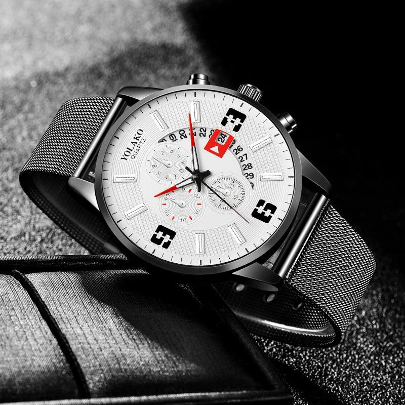 Watches Mens Fashion Calendar Watch Men Business Stainless Steel Mesh Belt Quartz Wrist Watch Male Clock Relogio Masculino