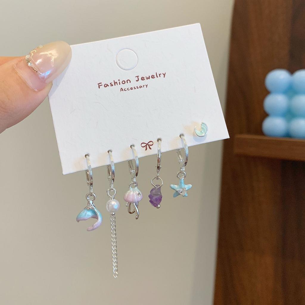 6PCS Set Cute Harajuku Blue Jellyfish Star Ocean Pendant Earrings for Women Girls Unique Aesthetic Charm  Accessories