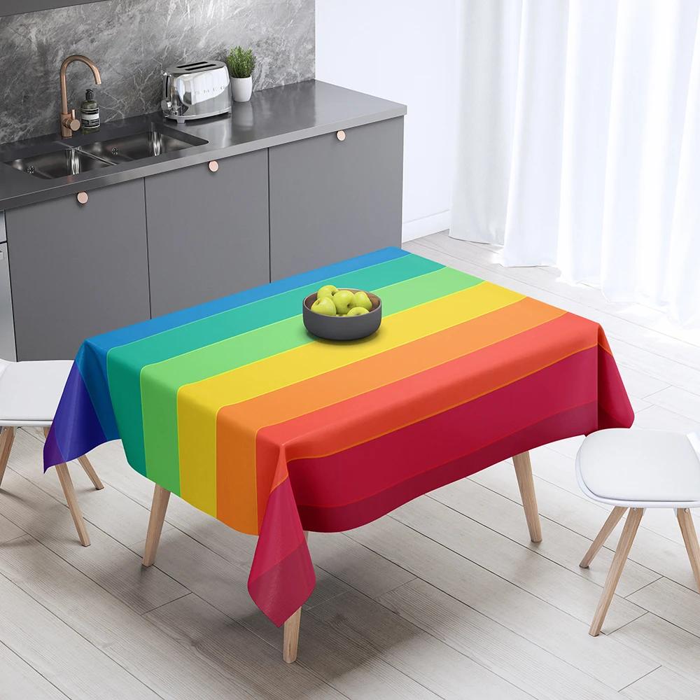 Tovaglia Fantasia Arcobaleno Decorazione Casa Tavolo Rettangolare Festa Resistente alle Macchie Copertura Antipolvere