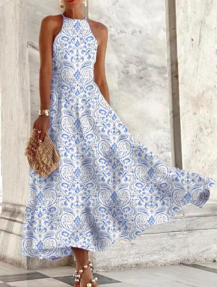 Women's Summer Sleeveless Print Slim Fit Midi Dress