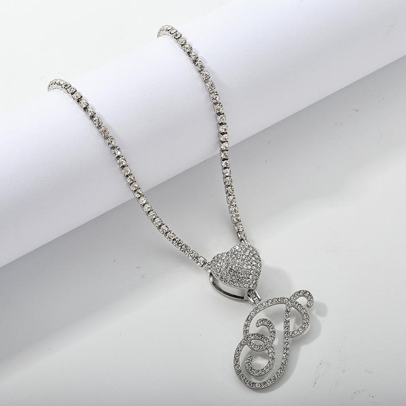 26 Flower Letter Necklace: Hip Hop Heart Pendant with Full Diamond Inlaid Tennis Chain for Women