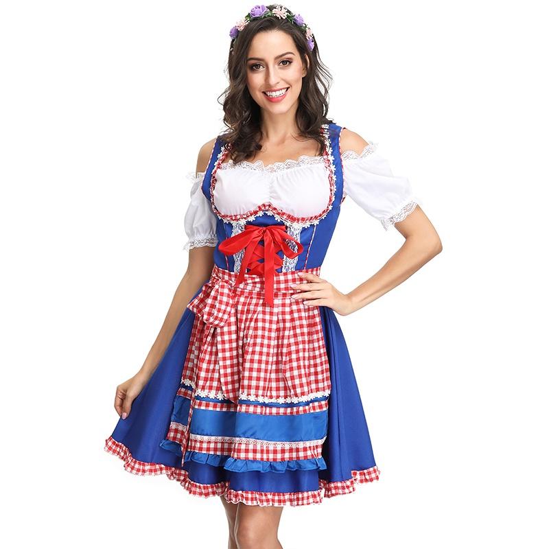 German Oktoberfest Women Bavarian Dirndl Maid Costume Beer Festival Suit Dress M