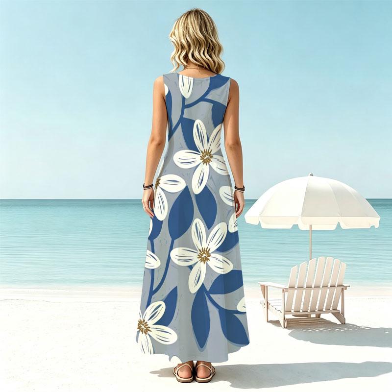 Sleeveless Lightweight Maxi Dress,Loose Fit Casual Comfortable Summer Beach Vacation Outfit,Photo-Ready Trendy Beachy Dress