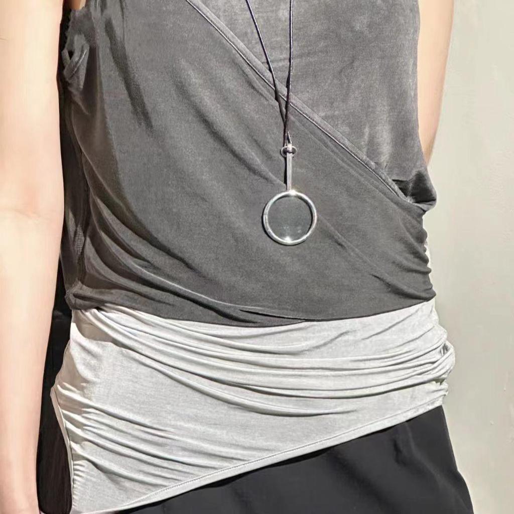 Doudou Blogger Style Přívěsek Lupa Dlouhý Náhrdelník - Unikátní Old Money Design s Koženou Šňůrkou Svetrový Řetízek pro Ženy