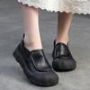 Spring New Genuine Leather Ugly Chic Platform Loafers Women Round Toe Slip On Casual Shoes Comfortable Thick Sole Flats