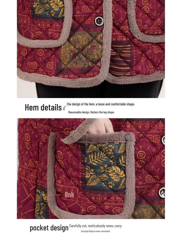 Plus Size Velvet-Lined Maternity Winter Coat for Middle-Aged & Elderly Women