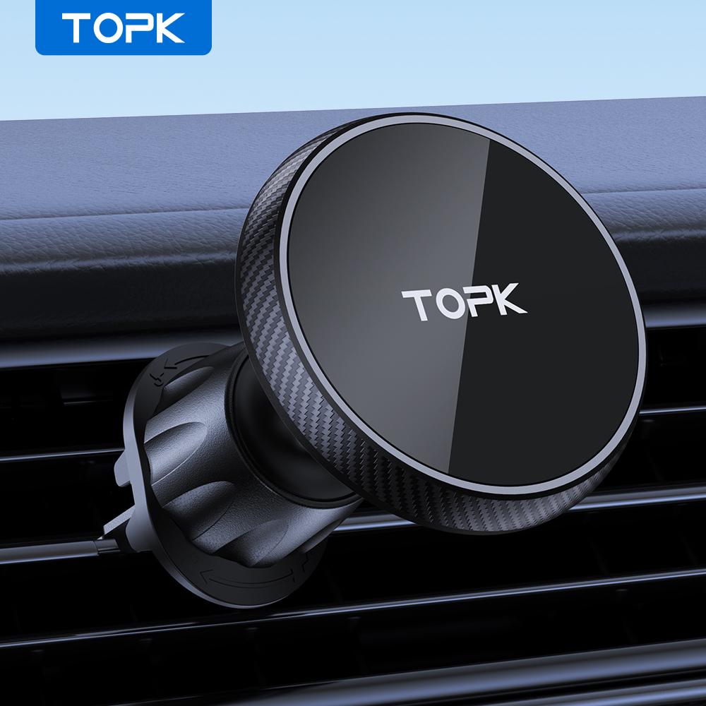 TOPK for Magsafe Car Phone Holder,Powerful Magnetism Premium Quality Single-Hand Operation Metal Hook Magnetic Car Phone Mount