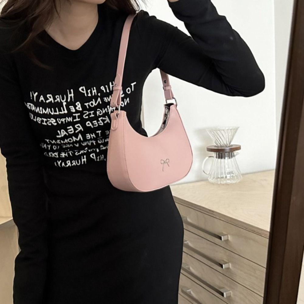 PU Leather Bowknot Underarm Bag New Design Y2K Handbag Trendy Bowknot Armpit Bag Lady