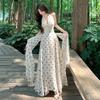 Polka Dot Printing Neck Dress Women's Summer Beautiful Unique Beautiful Vacation Temperament Waist Dress