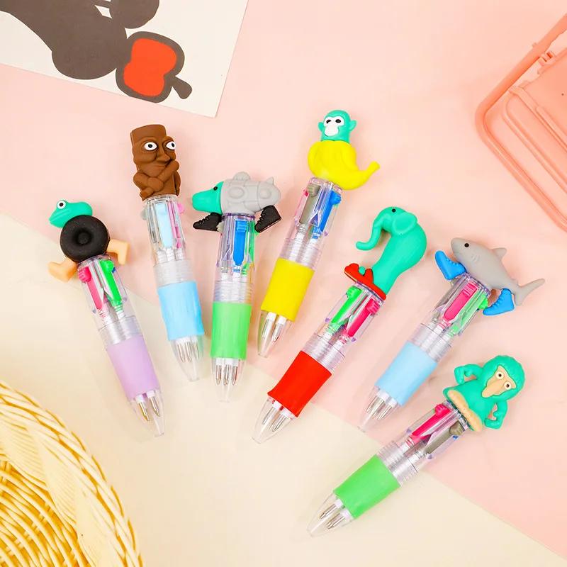 Cute Cartoon 4 Color Ballpoint Pen Multicolor Retractable Pen School Office Supplies Stationery Christmas Birthday Gift Rewards
