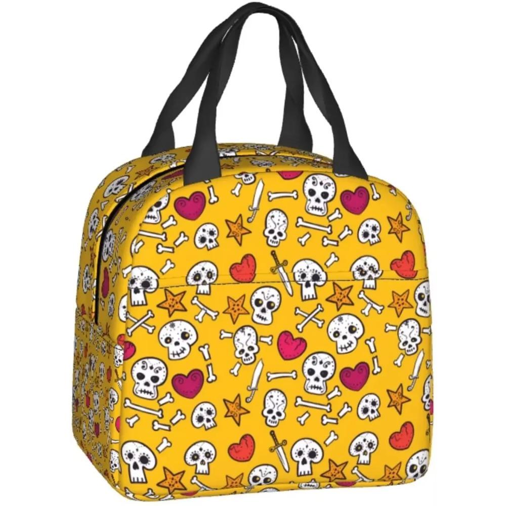 Insulated Lunch Bag For Kids Skulls And Hearts Reusable Cooler Tote Bag Mini Cooler For Kids Adult Office Work Picnic Beach