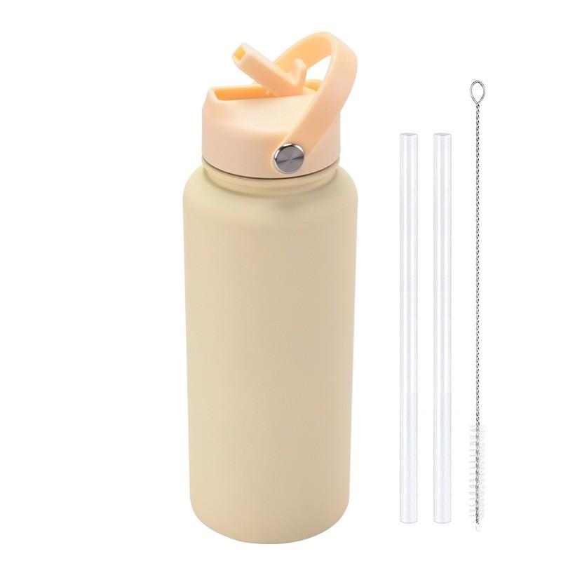 1L Stainless Steel Vacuum Insulated Water Bottle With Handle Straw Lid Outdoor Sports Travel