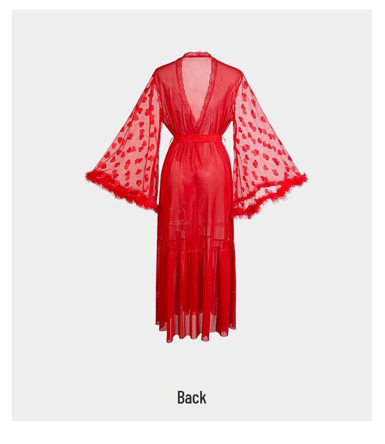 Feyun Women's Seductive Mesh Nightgown and Bathrobe