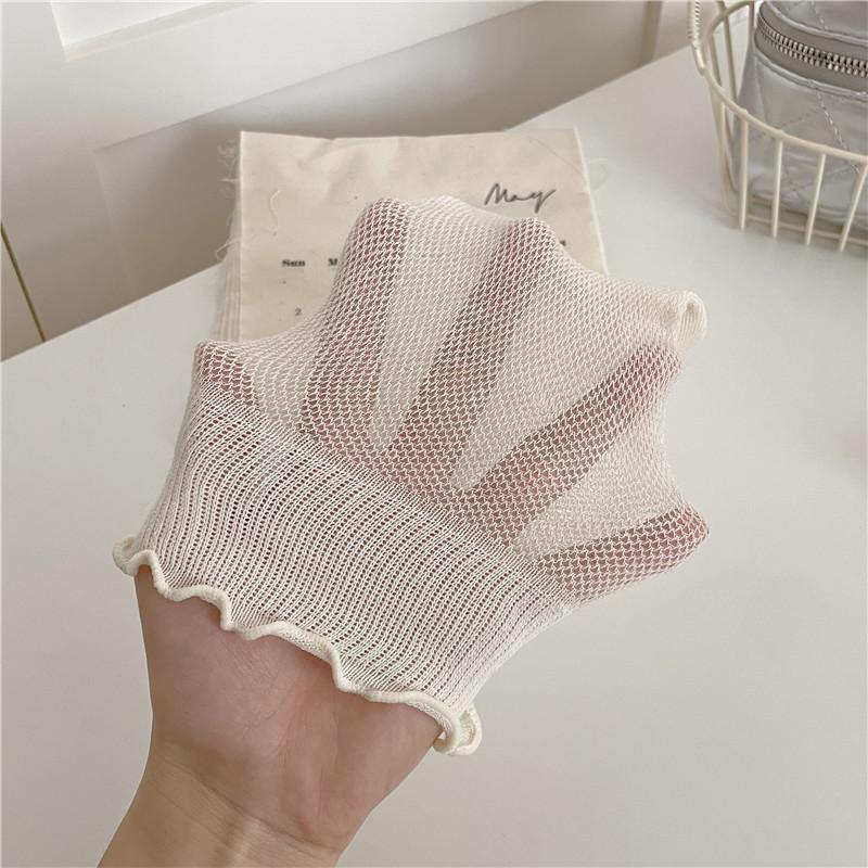 Thin Lace Socks Women'S Summer Hollow Mesh Boneless Pile Socks Wind Fungus Edge Socks Solid Color Mid-Tube Socks