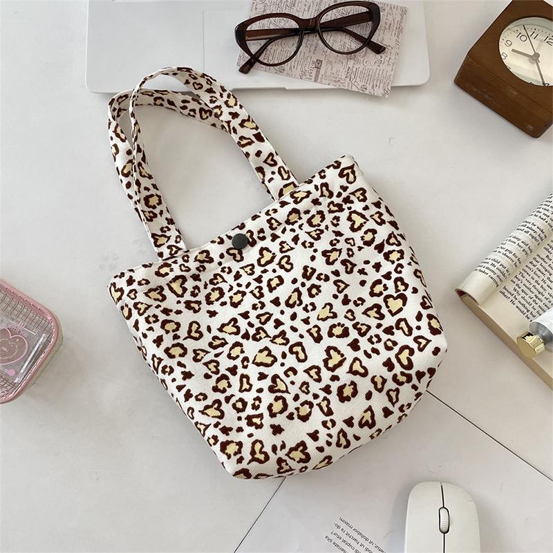 Korean-style Simple Canvas Bag Fashionable Leopard Print Shoulder Bags Lightweight Large-capacity Tote Bags Retro Lunch Handbags