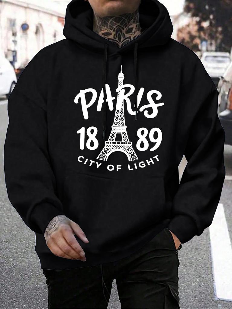 Pairs City Of Light 1889 Printing Hoodies Male Autumn Casual Hoody Fleece All-Match Pullover Pocket Loose Mens Streetwear