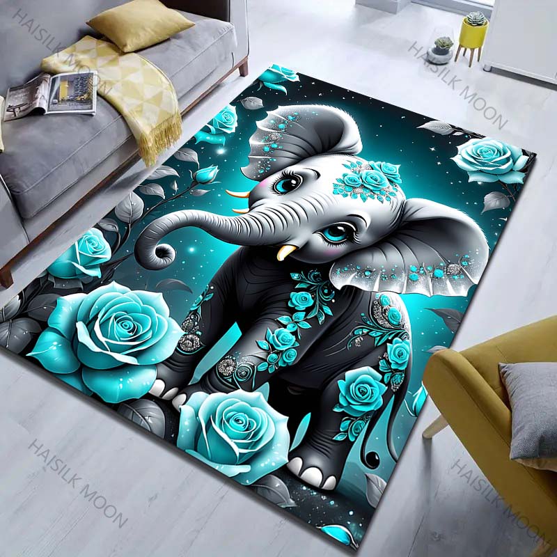 Fantasy Baby Elephant Print Carpet for Bedroom Living Room Bedside Sofa Floor Mat Modern Home Decor Area Rug for Gifts