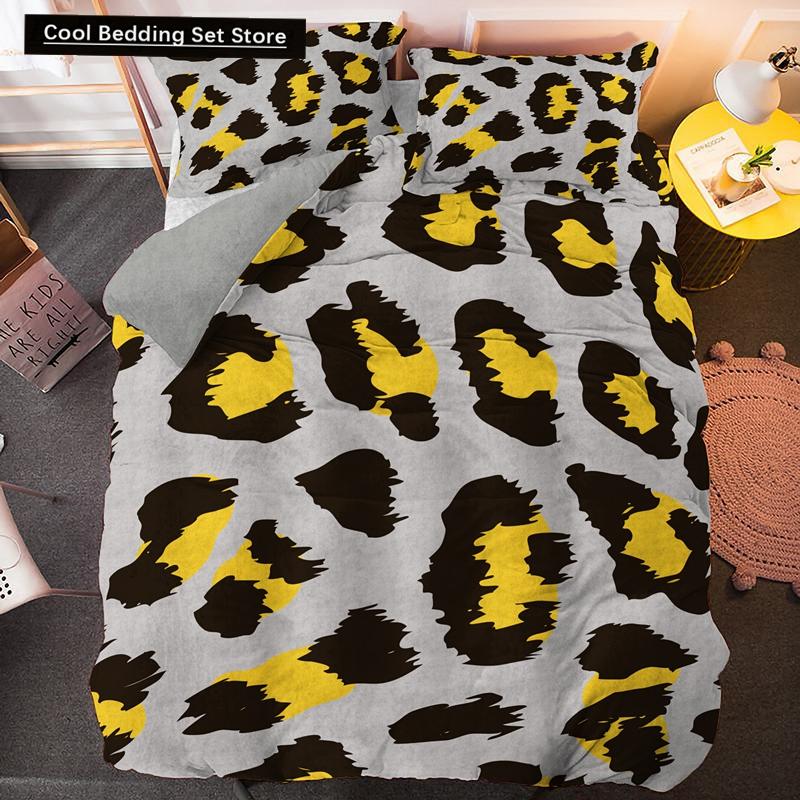 Leopard Print King Queen Duvet Cover Brown Cheetah Skin Pattern Bedding Set for Teens Girl Women Leopard 2/3pcs Soft Quilt Cover