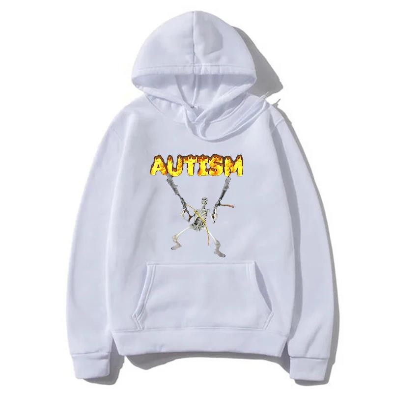 Retro Autism Skeleton Funny Men Women Hoodies Neurodivergent Autism Awareness Support Graphic Pullovers Casual Sweatshirt S