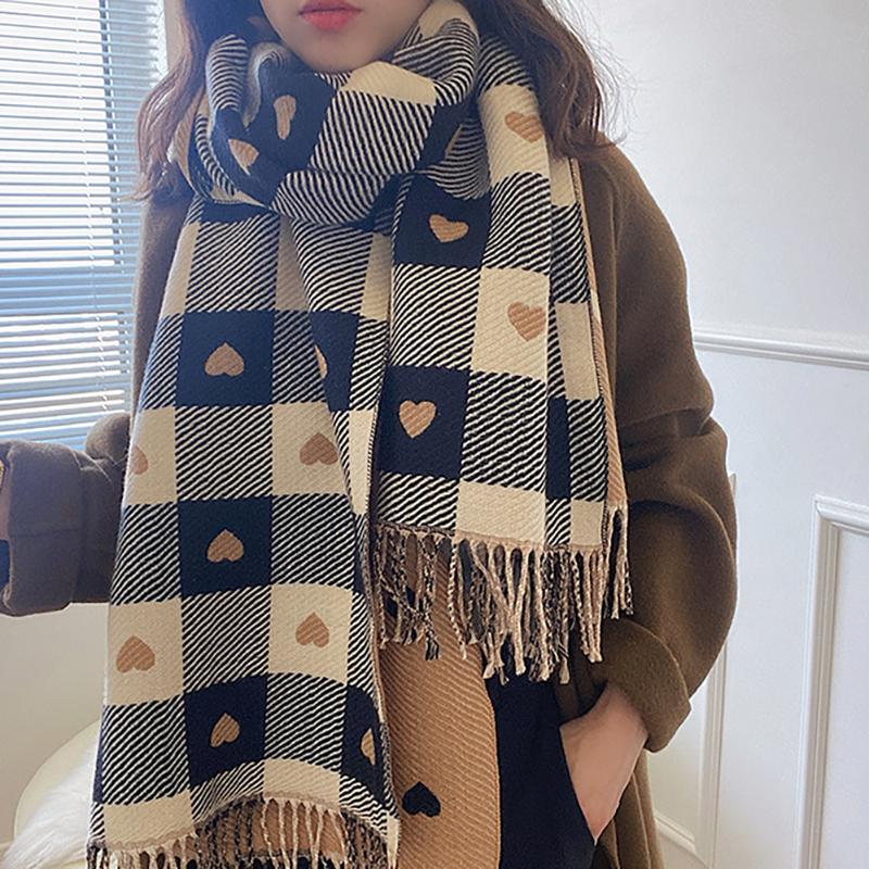 Luxury Heart Print Winter Cashmere Pashmina Scarf Shawl Lady Wrap Warm Autumn Scarves Lady Warm Soft Foulard Poncho Stoles